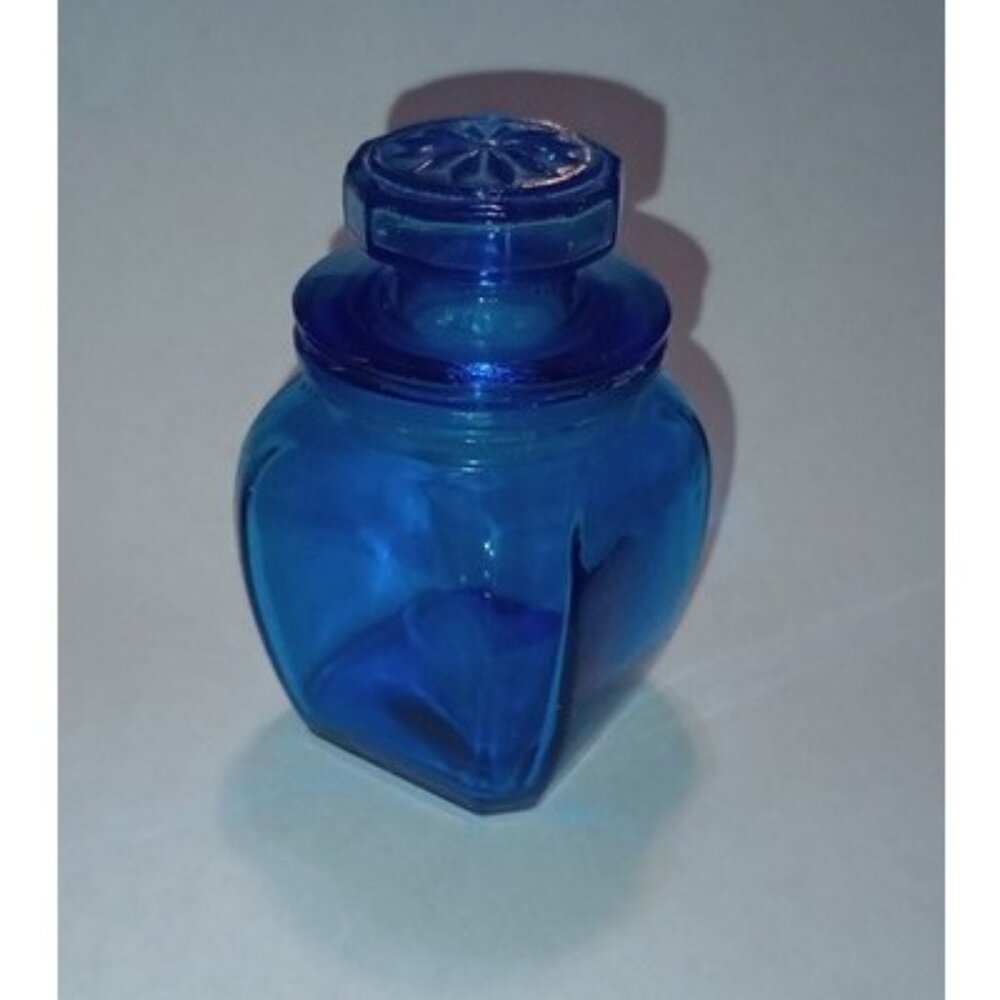 Vintage Wheaton Cobalt Blue Glass Apothecary Vanity Jar with Starburst Lid 3.25"